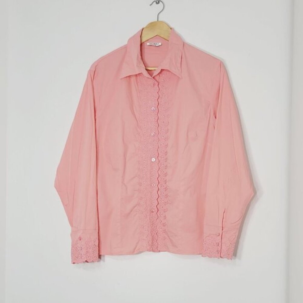 Moffi International Vintag Pink Cotton Blend Embroidered Button-Up Shirt Size XL
